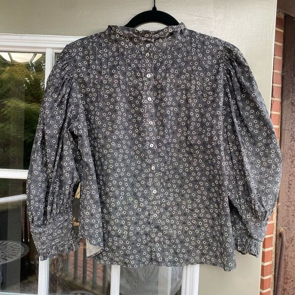 LoveShackFancy Black Cream Floral Button Mock Neck Blouse Size Medium - Picture 2 of 9